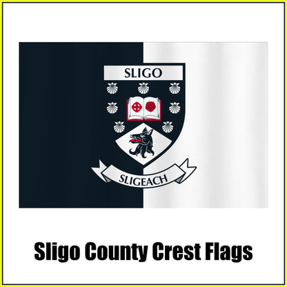 Sligo county crest flag in black and white, with county name and crest.