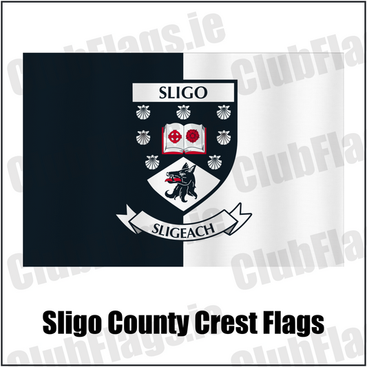 Sligo county crest flag in black and white, with county name and crest.