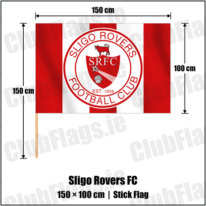 Sligo Rovers FC 100cm x 150cm Stick Flag with the club crest and colours, Sligo Football - ClubFlags.ie