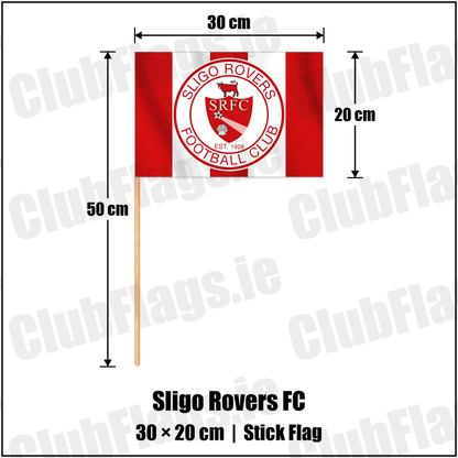 Sligo Rovers FC 20cm x 30cm Stick Flag with the club crest and colours, Sligo Football - ClubFlags.ie