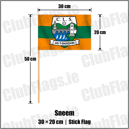 Sneem 20cm x 30cm Stick Flag with the verified club crest and colours, Kerry GAA - ClubFlags.ie