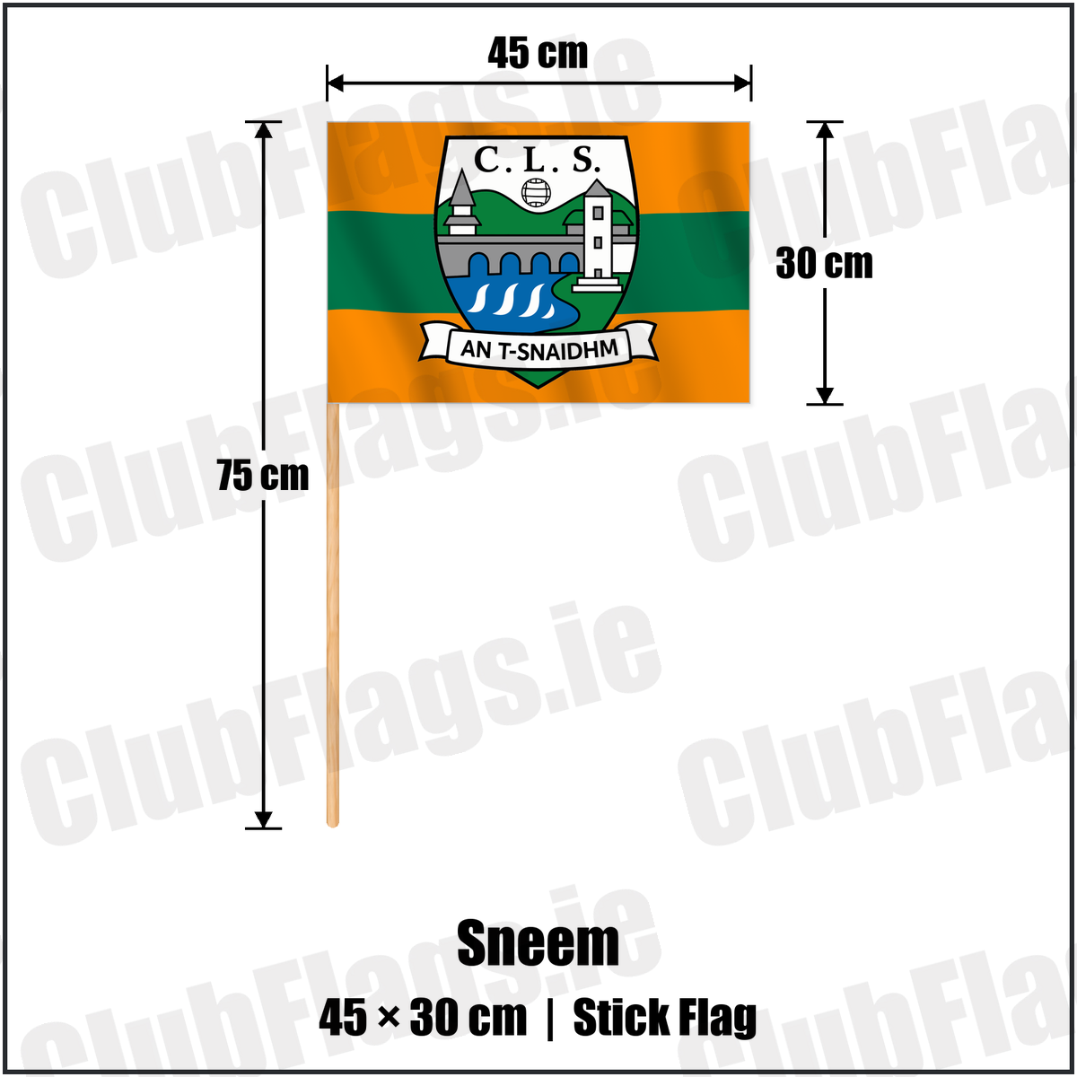 Sneem 30cm x 45cm Stick Flag with the verified club crest and colours, Kerry GAA - ClubFlags.ie