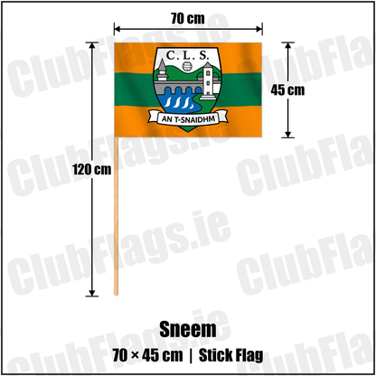 Sneem 45cm x 70cm Stick Flag with the verified club crest and colours, Kerry GAA - ClubFlags.ie