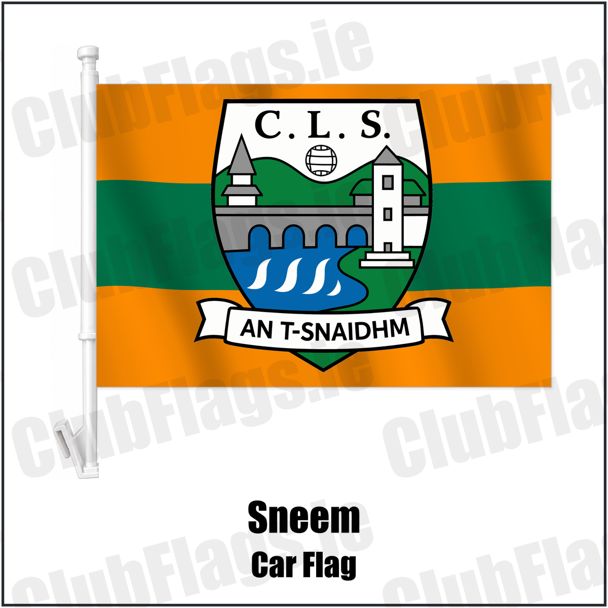 Sneem Car Flag with the verified club crest and colours, Kerry GAA - ClubFlags.ie
