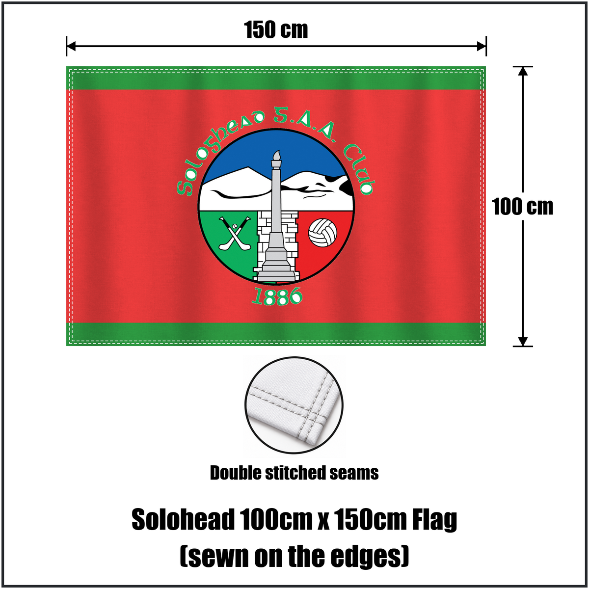 Solohead 100cm x 150cm Flag (sewn on the edges), featuring the club crest and green and red colours; County Tipperary GAA. ClubFlags.ie.