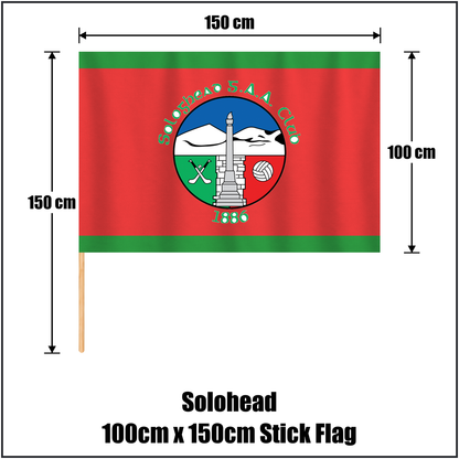 Solohead 100cm x 150cm Stick Flag, featuring the club crest and green and red colours; County Tipperary GAA. ClubFlags.ie.