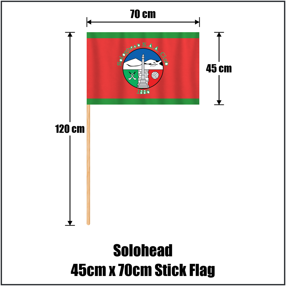 Solohead 45cm x 70cm Stick Flag, featuring the club crest and green and red colours; County Tipperary GAA. ClubFlags.ie.