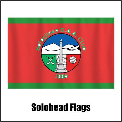 Solohead Flags, featuring the club crest and green and red colours; County Tipperary GAA. ClubFlags.ie.
