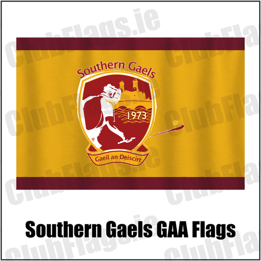 Southern Gaels GAA Flags, featuring the club crest and maroon and gold colours; County Westmeath hurling and camogie. ClubFlags.ie.