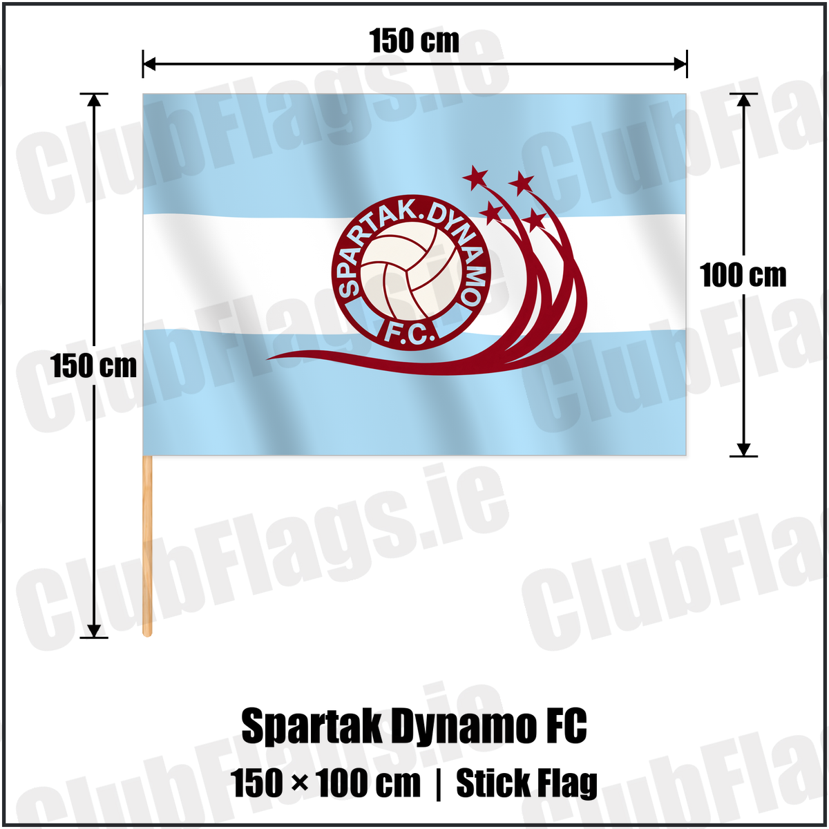 Spartak Dynamo FC 100cm x 150cm Stick Flag with the club crest and colours, Dublin Football - ClubFlags.ie