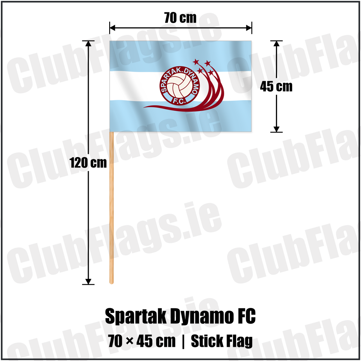 Spartak Dynamo FC 45cm x 70cm Stick Flag with the club crest and colours, Dublin Football - ClubFlags.ie