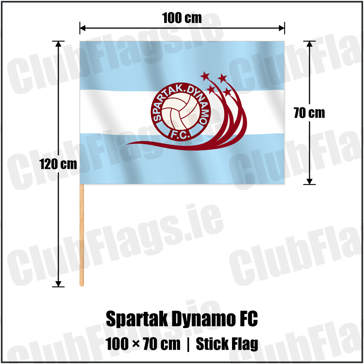 Spartak Dynamo FC 70cm x 100cm Stick Flag with the club crest and colours, Dublin Football - ClubFlags.ie