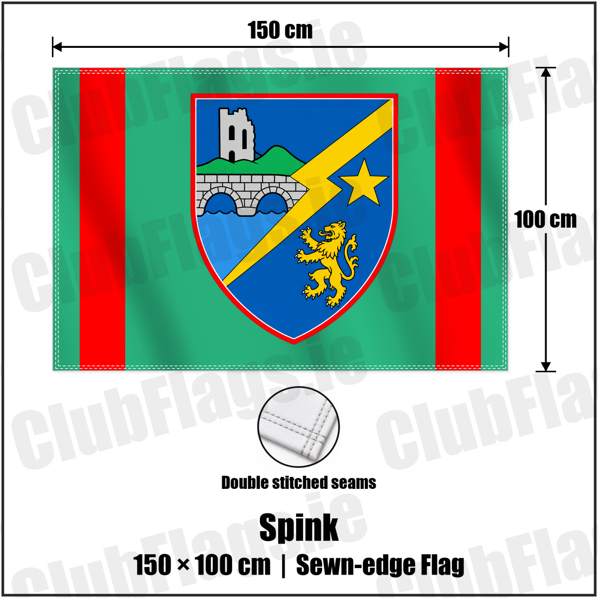 Spink 100cm x 150cm Flag (sewn on the edges) with the club crest and colours, Laois GAA - ClubFlags.ie
