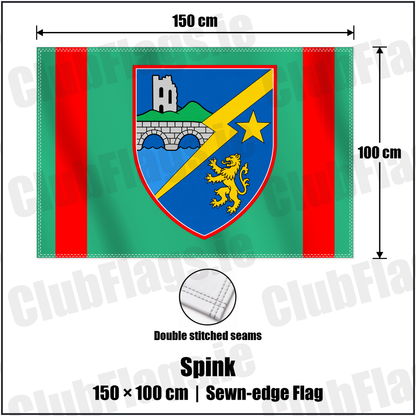 Spink 100cm x 150cm Flag (sewn on the edges) with the club crest and colours, Laois GAA - ClubFlags.ie
