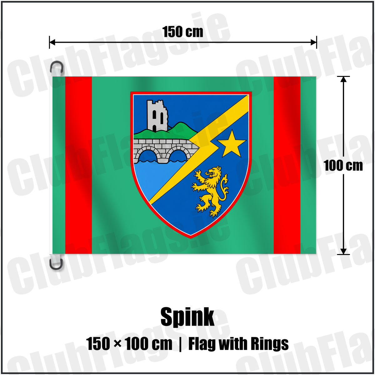 Spink 150cm x 100cm Flag Pole Flag with Rings with the club crest and colours, Laois GAA - ClubFlags.ie