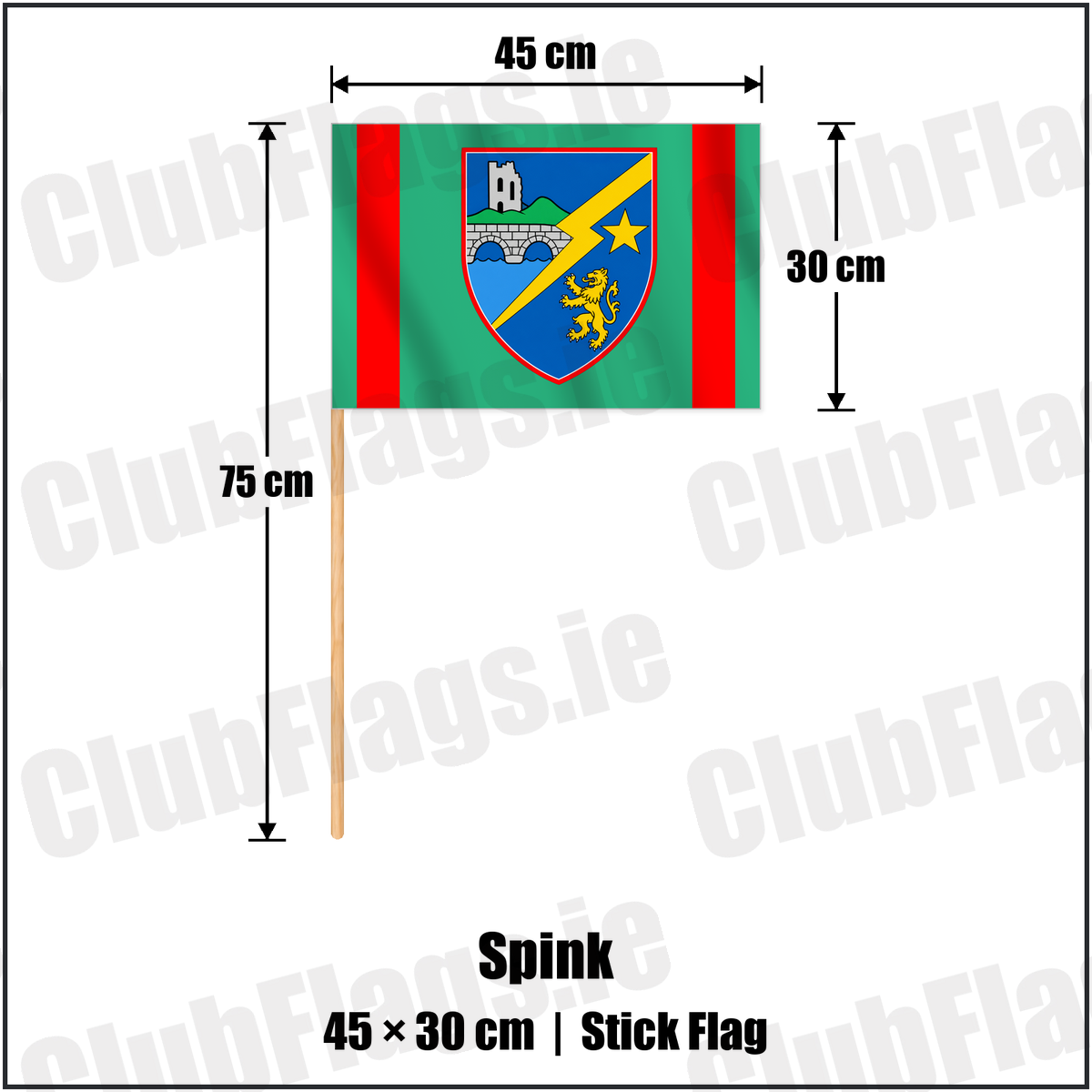 Spink 30cm x 45cm Stick Flag with the club crest and colours, Laois GAA - ClubFlags.ie