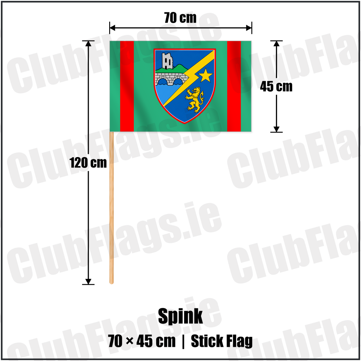 Spink 45cm x 70cm Stick Flag with the club crest and colours, Laois GAA - ClubFlags.ie
