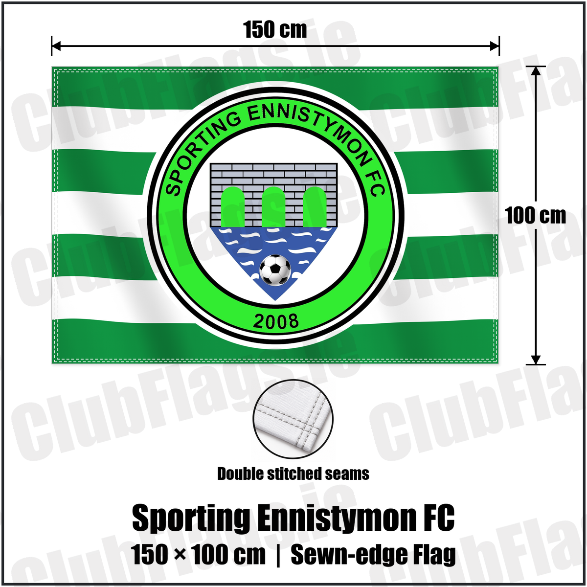 Sporting Ennistymon FC 100cm x 150cm Flag (sewn on the edges) with the verified club crest and colours, Clare Football - ClubFlags.ie
