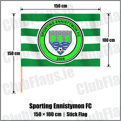 Sporting Ennistymon FC 100cm x 150cm Stick Flag with the verified club crest and colours, Clare Football - ClubFlags.ie