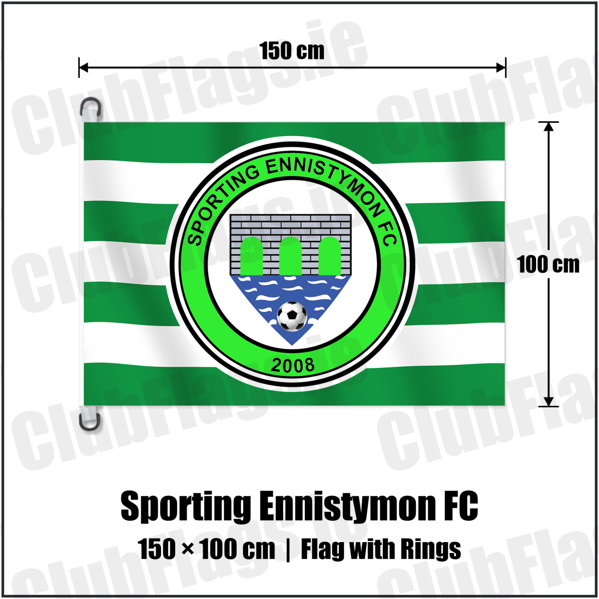 Sporting Ennistymon FC 150cm x 100cm Flag Pole Flag with Rings with the verified club crest and colours, Clare Football - ClubFlags.ie