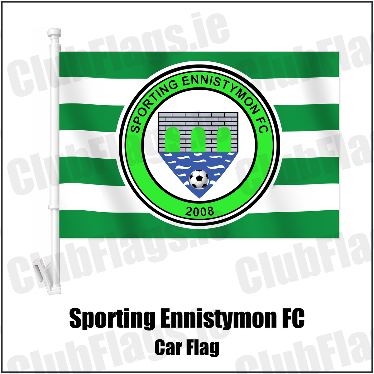 Sporting Ennistymon FC Car Flag with the verified club crest and colours, Clare Football - ClubFlags.ie