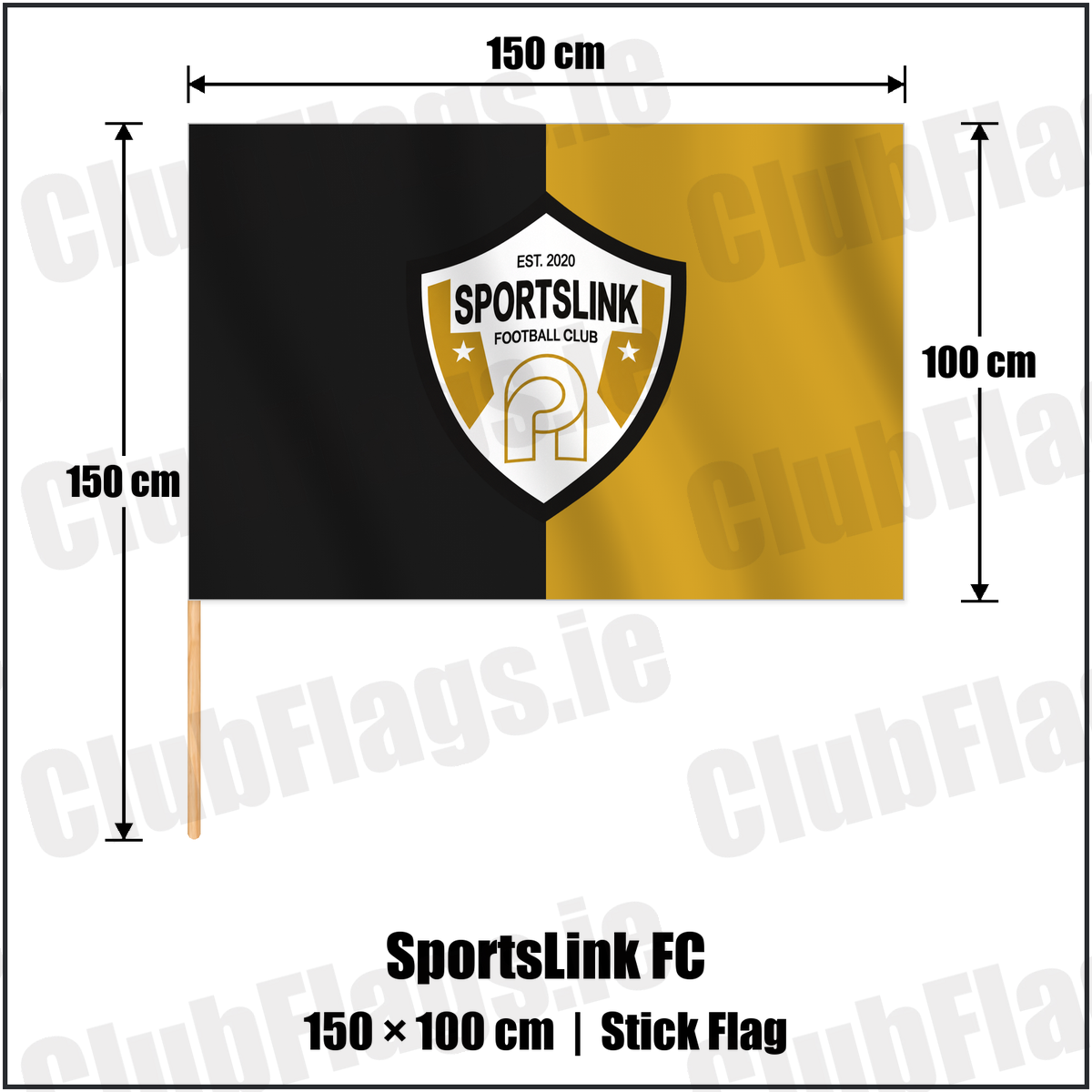 SportsLink FC 100cm x 150cm Stick Flag with the verified club crest and colours, Dublin Football - ClubFlags.ie