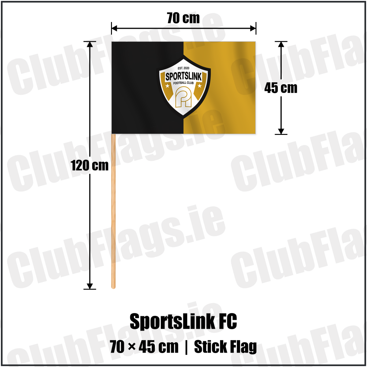 SportsLink FC 45cm x 70cm Stick Flag with the verified club crest and colours, Dublin Football - ClubFlags.ie