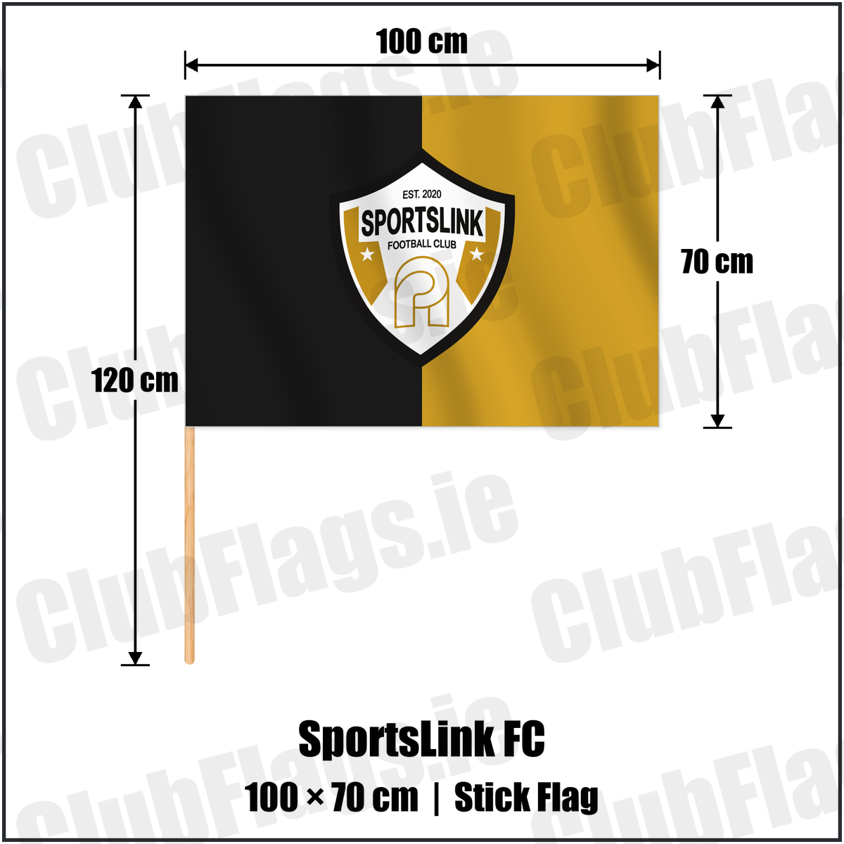 SportsLink FC 70cm x 100cm Stick Flag with the verified club crest and colours, Dublin Football - ClubFlags.ie