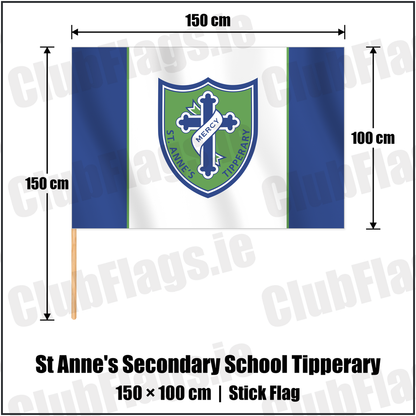 St Anne's Secondary School Tipperary 100cm x 150cm Stick Flag with the club crest and colours, Tipperary GAA - ClubFlags.ie