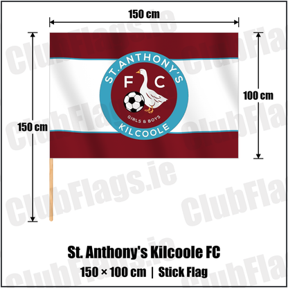 St. Anthony's Kilcoole FC 100cm x 150cm Stick Flag with the club crest and colours, Wicklow Football - ClubFlags.ie