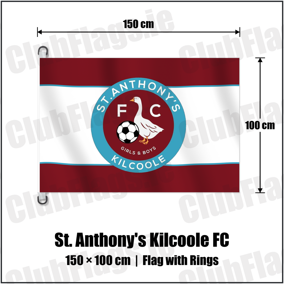 St. Anthony's Kilcoole FC 150cm x 100cm Flag Pole Flag with Rings with the club crest and colours, Wicklow Football - ClubFlags.ie