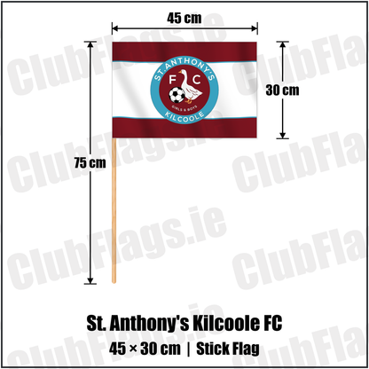 St. Anthony's Kilcoole FC 30cm x 45cm Stick Flag with the club crest and colours, Wicklow Football - ClubFlags.ie