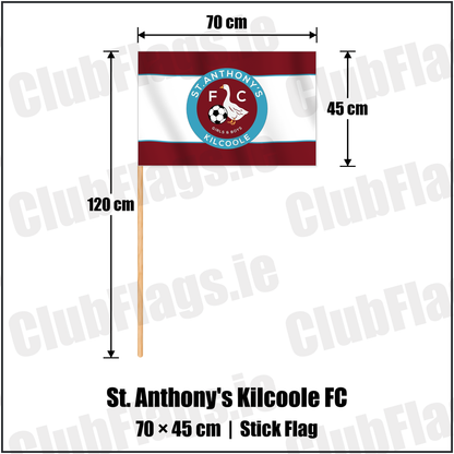 St. Anthony's Kilcoole FC 45cm x 70cm Stick Flag with the club crest and colours, Wicklow Football - ClubFlags.ie