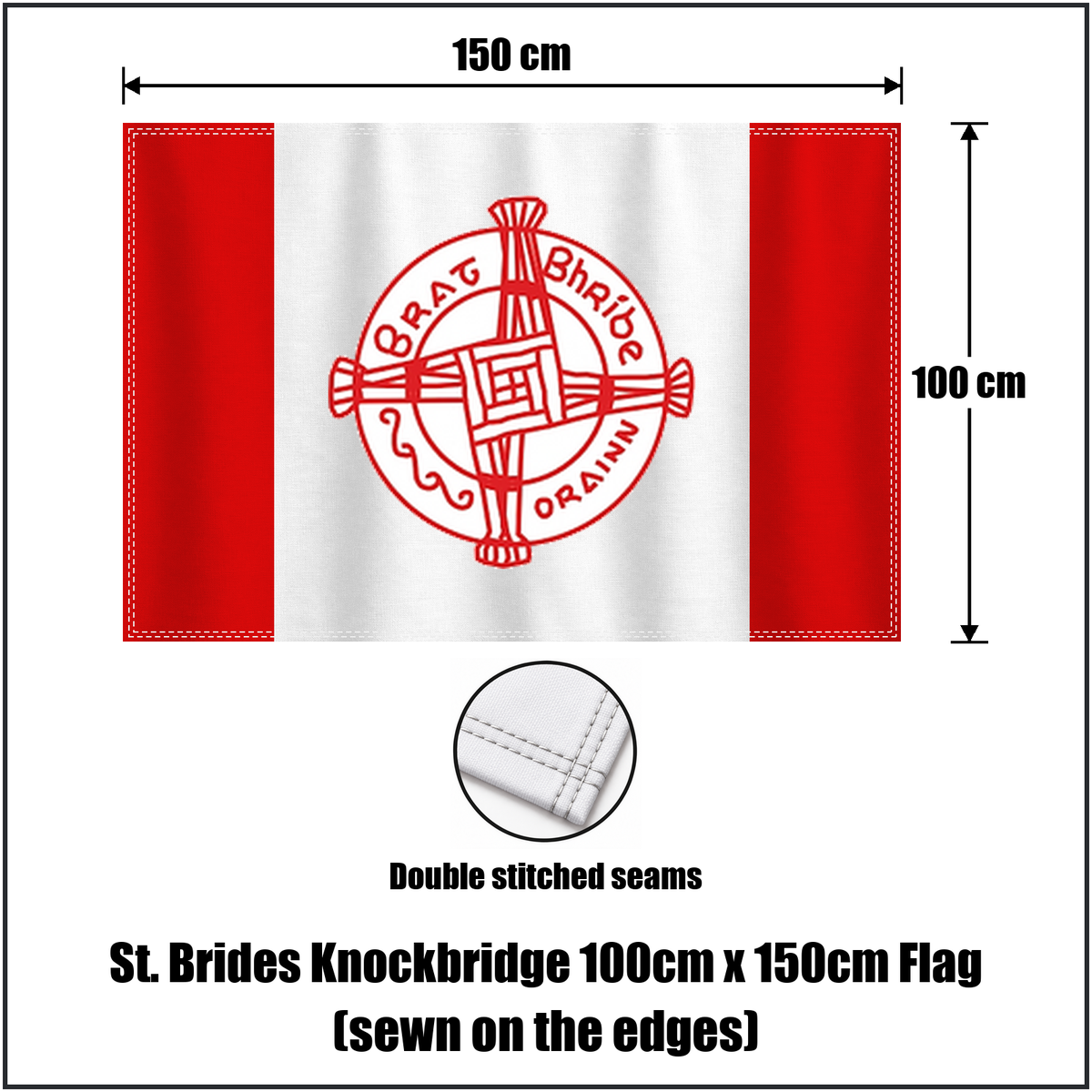 St. Brides Knockbridge 100cm x 150cm Flag (sewn on the edges), featuring the club crest and red and white colours; County Louth GAA. ClubFlags.ie.