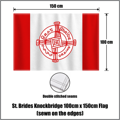 St. Brides Knockbridge 100cm x 150cm Flag (sewn on the edges), featuring the club crest and red and white colours; County Louth GAA. ClubFlags.ie.