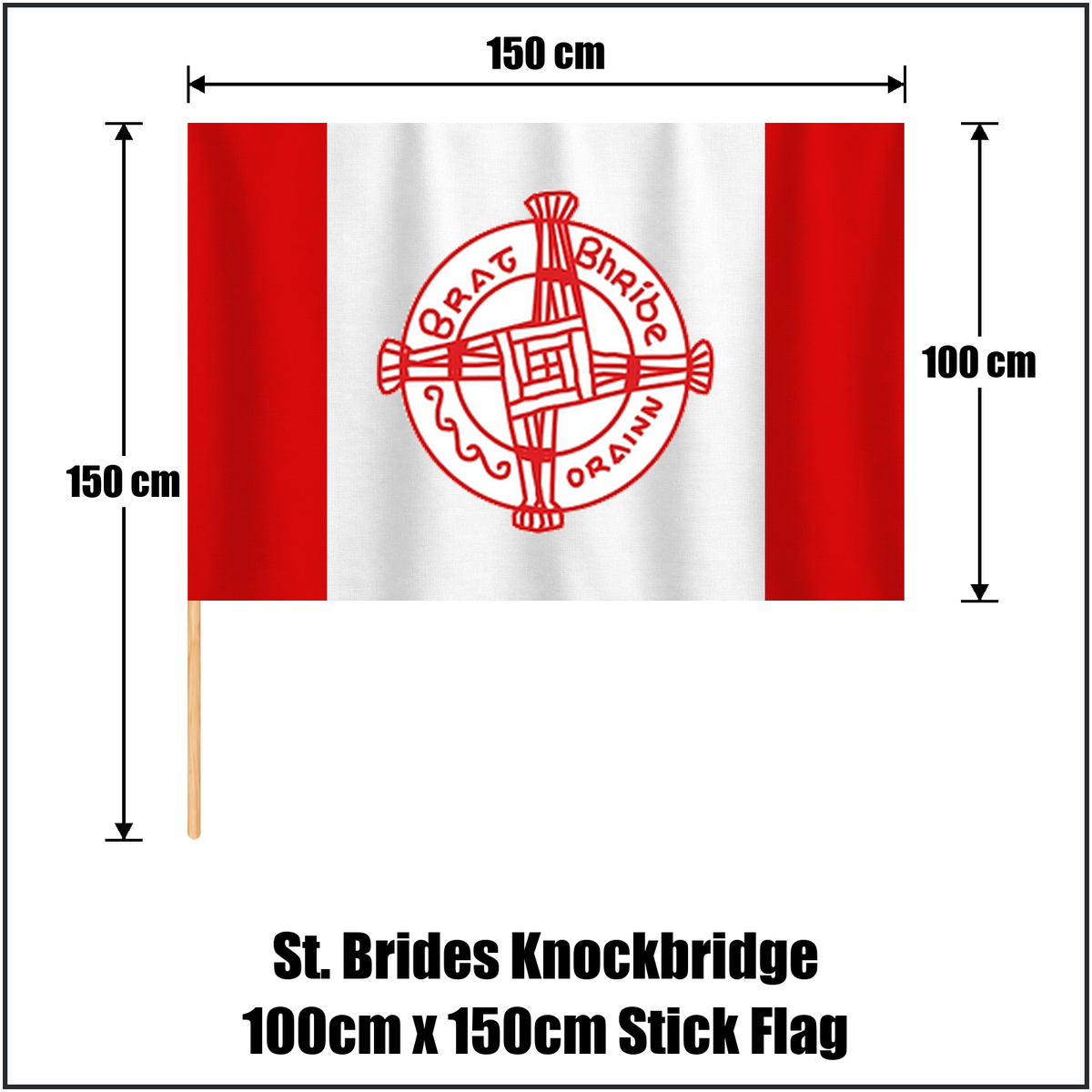 St. Brides Knockbridge 100cm x 150cm Stick Flag, featuring the club crest and red and white colours; County Louth GAA. ClubFlags.ie.