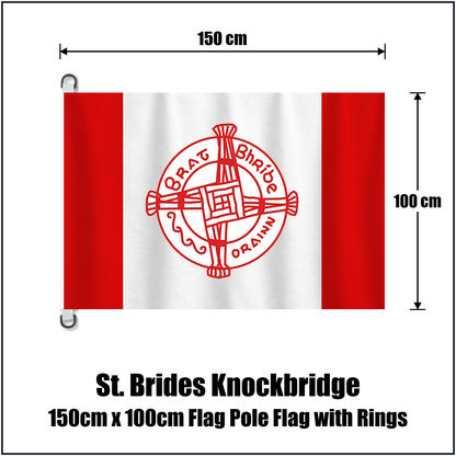 St. Brides Knockbridge 150cm x 100cm Flag Pole Flag with Rings, featuring the club crest and red and white colours; County Louth GAA. ClubFlags.ie.