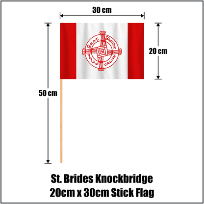 St. Brides Knockbridge 20cm x 30cm Stick Flag, featuring the club crest and red and white colours; County Louth GAA. ClubFlags.ie.