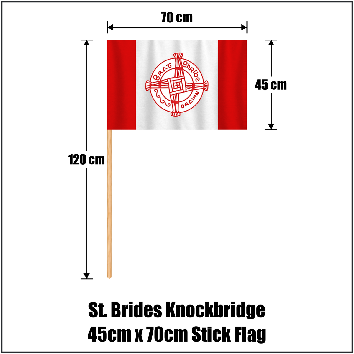St. Brides Knockbridge 45cm x 70cm Stick Flag, featuring the club crest and red and white colours; County Louth GAA. ClubFlags.ie.