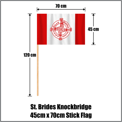 St. Brides Knockbridge 45cm x 70cm Stick Flag, featuring the club crest and red and white colours; County Louth GAA. ClubFlags.ie.