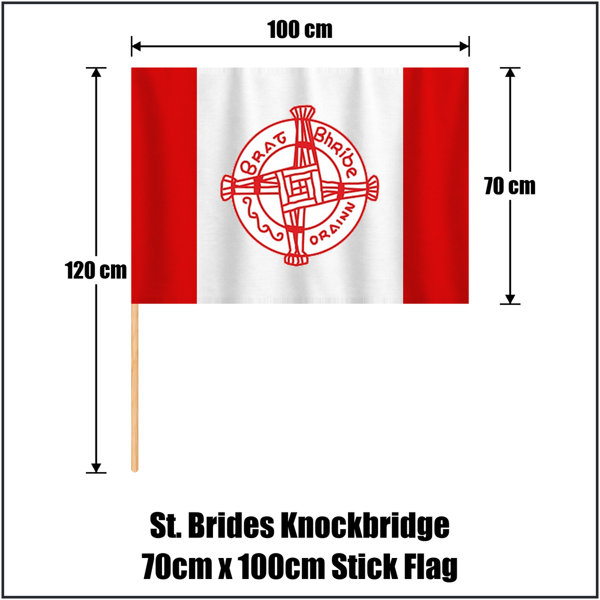 St. Brides Knockbridge 70cm x 100cm Stick Flag, featuring the club crest and red and white colours; County Louth GAA. ClubFlags.ie.