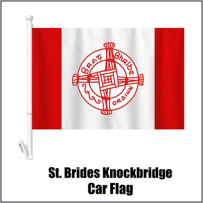 St. Brides Knockbridge Car Flag, featuring the club crest and red and white colours; County Louth GAA. ClubFlags.ie.