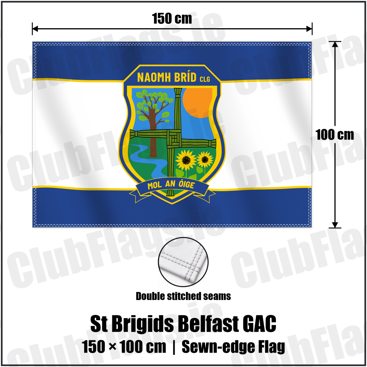 St Brigids Belfast GAC 100cm x 150cm Flag (sewn on the edges) with the club crest and colours, Antrim GAA - ClubFlags.ie