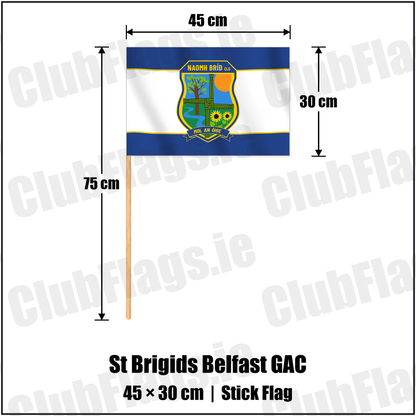 St Brigids Belfast GAC 30cm x 45cm Stick Flag with the club crest and colours, Antrim GAA - ClubFlags.ie