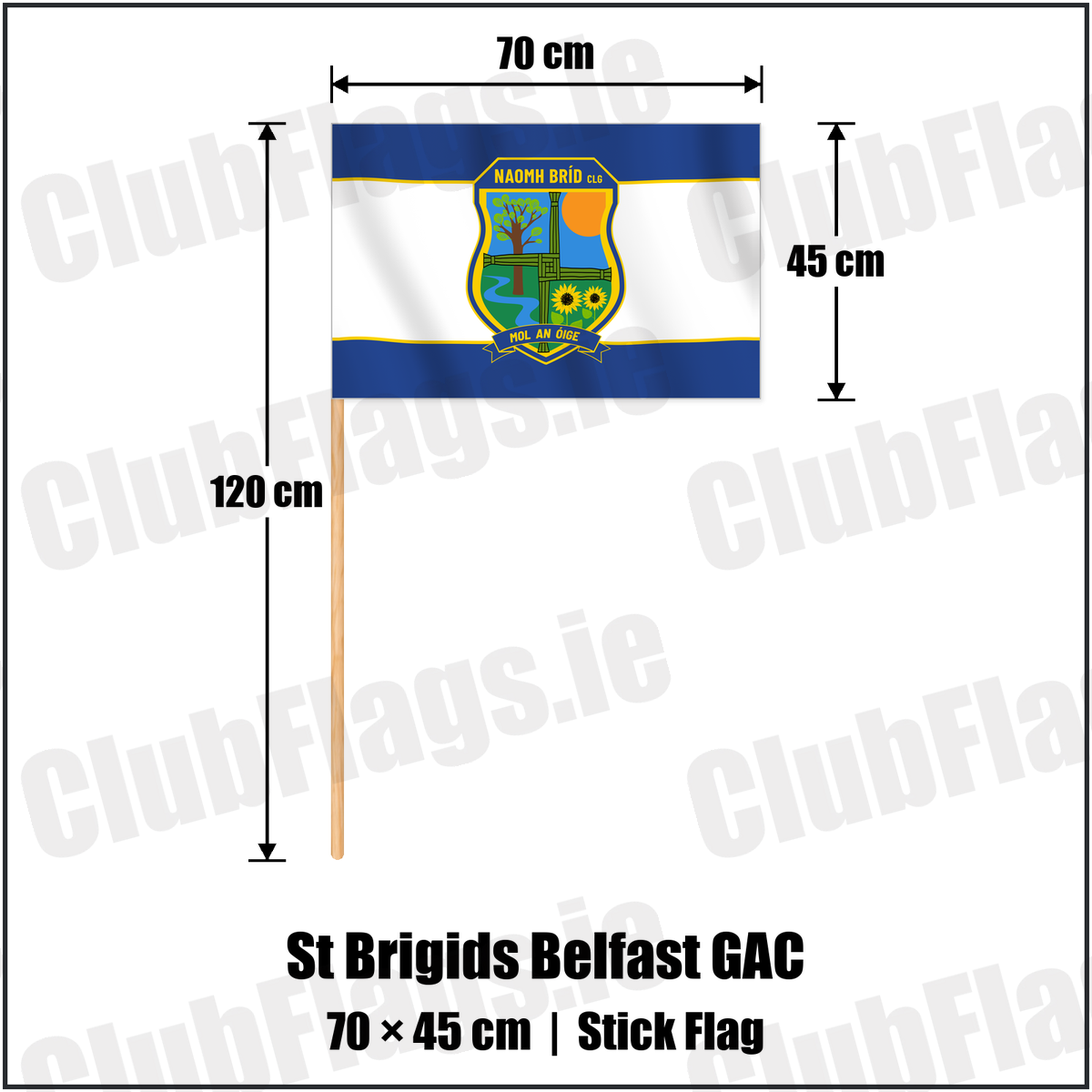 St Brigids Belfast GAC 45cm x 70cm Stick Flag with the club crest and colours, Antrim GAA - ClubFlags.ie