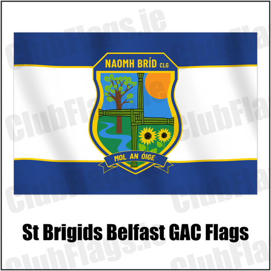St Brigids Belfast GAC Flags with the club crest and colours, Antrim GAA - ClubFlags.ie