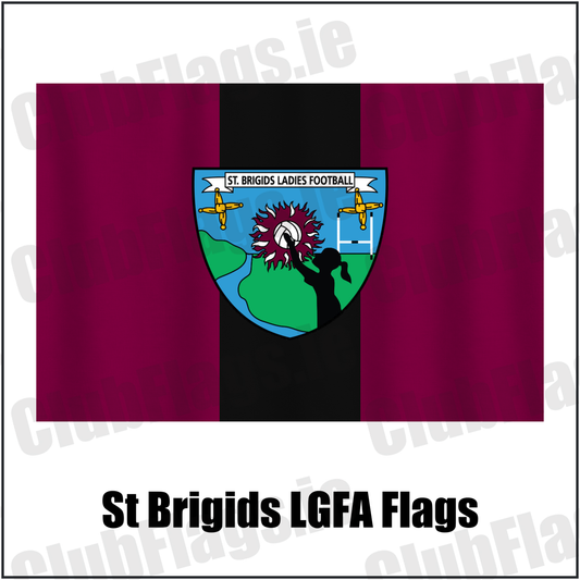 St Brigids LGFA Flags, featuring the club crest and maroon and black colours; County Limerick ladies Gaelic football. ClubFlags.ie.