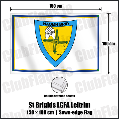 St Brigids LGFA Leitrim 100cm x 150cm Flag (sewn on the edges) with the club crest and colours, Leitrim GAA - ClubFlags.ie