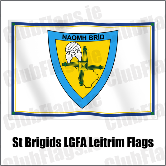 St Brigids LGFA Leitrim Flags with the club crest and colours, Leitrim GAA - ClubFlags.ie