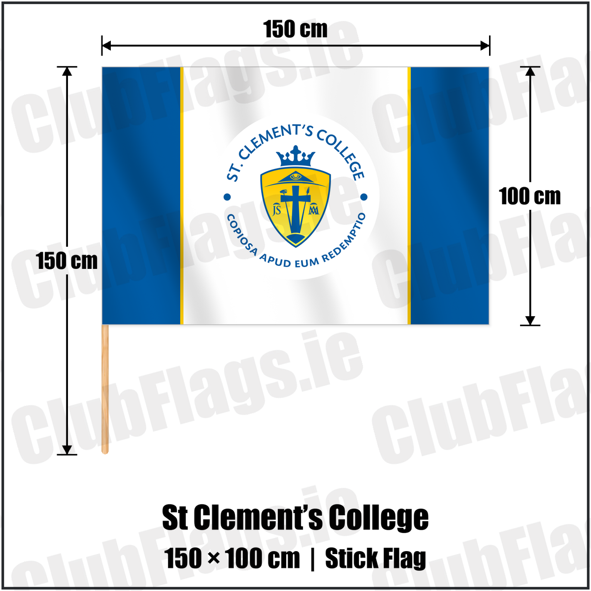 St Clement’s College 100cm x 150cm Stick Flag with the club crest and colours, Limerick GAA - ClubFlags.ie